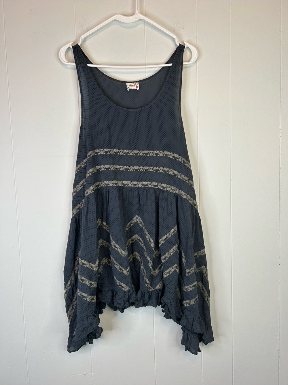 intimately Free People Top/Dress Baby Doll Rayon Flowy Lace Blue M 268